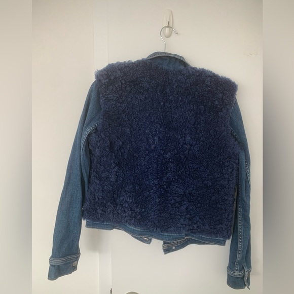 L'AGENCE Carolina denim blue shearling jacket - Picture 6 of 8